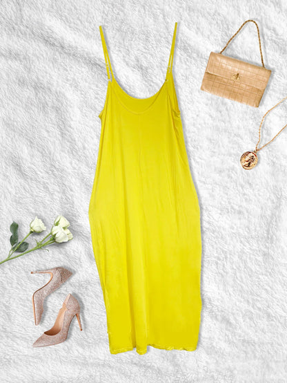 V-Neck Solid Pocket Sling Dress