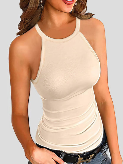 Tank Tops - Slim-fit Solid Halter Sleeveless Vest - MsDressly