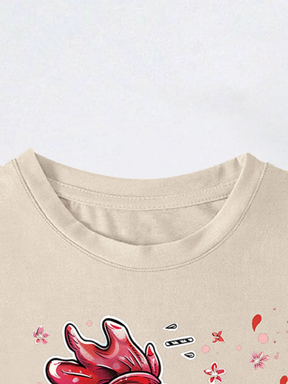 Humorous Drinking Rooster Design Print T-shirt Short Sleeve Crew Neck Casual Top For Summer & Spring Women's Clothing