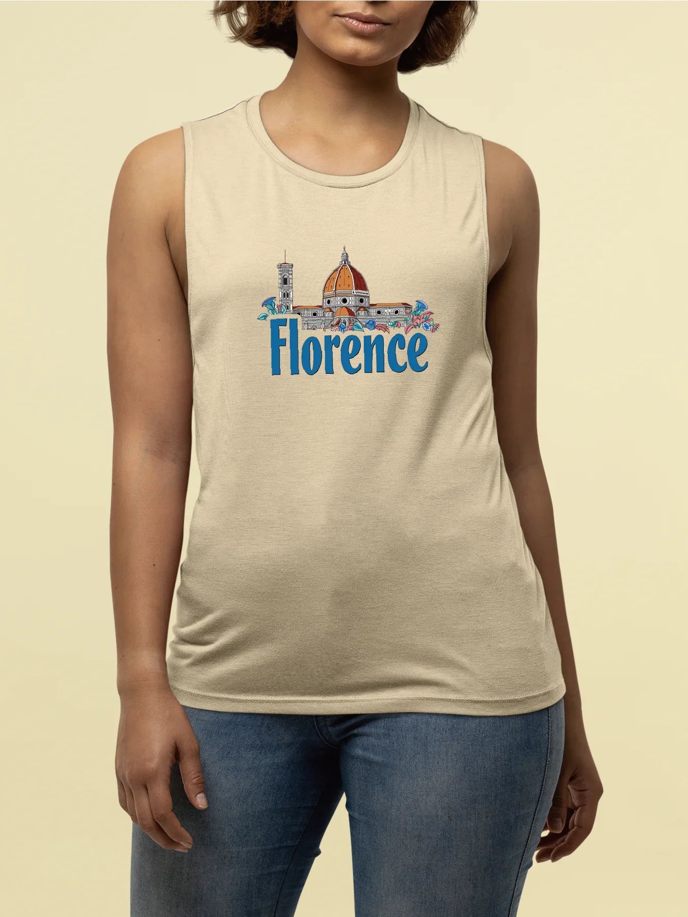 Florence Skyline Graphic With Bold Florence Print Tank Top Sleeveless Casual Top For Summer & Spring Women's Clothing