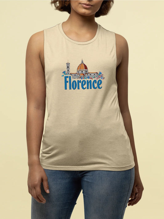 Florence Skyline Graphic With Bold Florence Print Tank Top Sleeveless Casual Top For Summer & Spring Women's Clothing