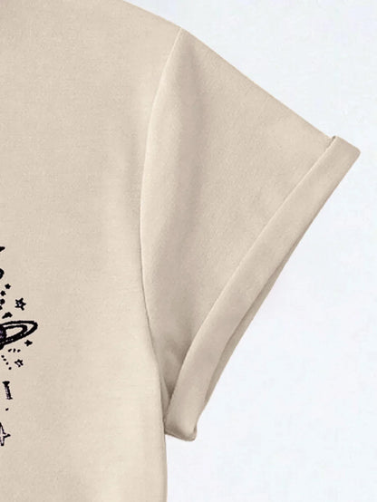 Astronomical Humor 'I Need Space' Planetary Print T-shirt Short Sleeve Crew Neck Casual Top For Summer&Spring Women's Clothing