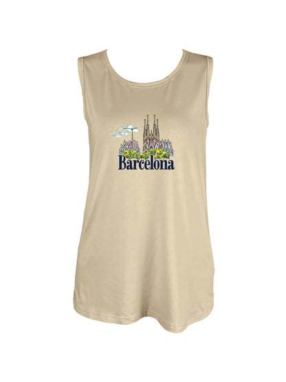 Barcelona Skyline Graphic With Bold Barcelona Print Tank Top Sleeveless Casual Top For Summer & Spring Women's Clothing
