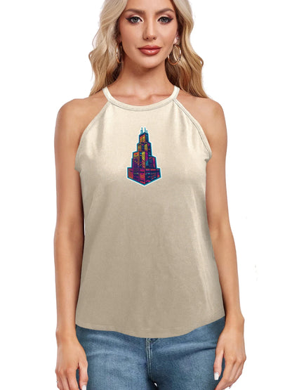 Futuristic Cityscape Print Cami Top Sleeveless Casual Top For Summer & Spring Women's Clothing