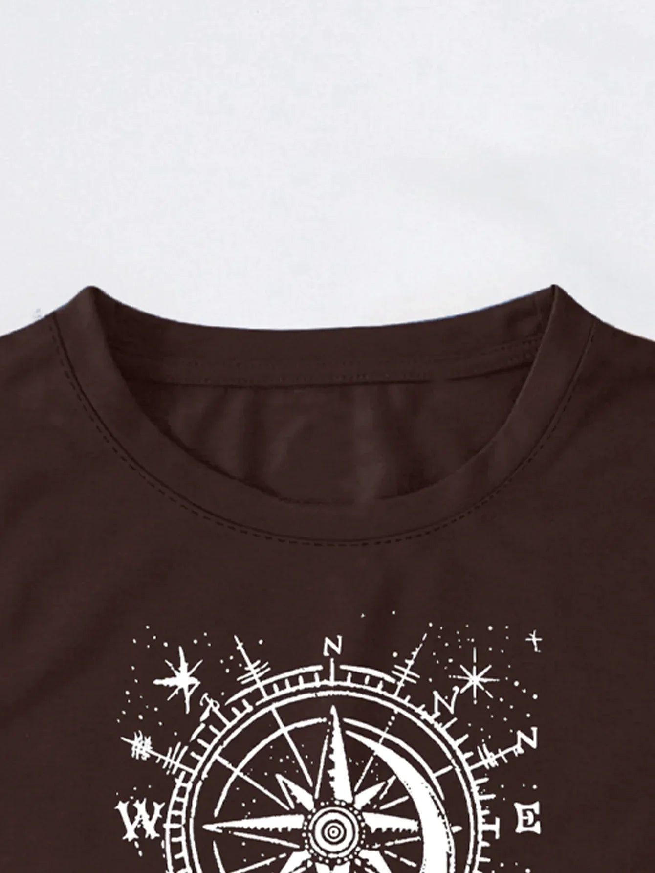 Explorer's Compass and Mountain with Design Print T-shirt Short Sleeve Crew Neck Casual Top For Summer&Spring Women's Clothing