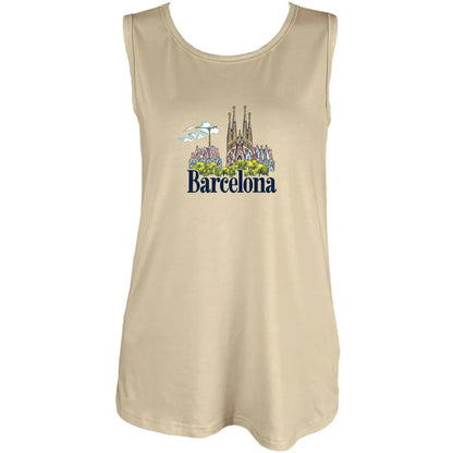 Barcelona Skyline Graphic With Bold Barcelona Print Tank Top Sleeveless Casual Top For Summer & Spring Women's Clothing