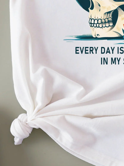 Halloween Everyday Skull Graphic Print T-shirt Short Sleeve Crew Neck Casual Top For Summer & Spring Women's Clothing