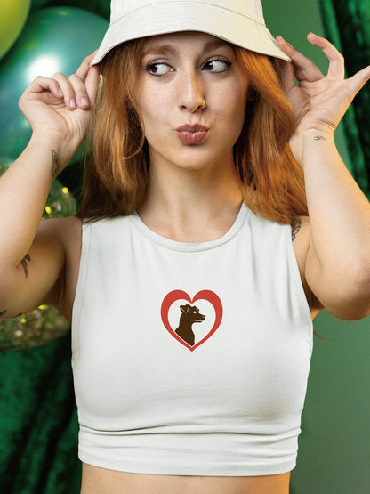 Heart and Canine Silhouette Love My Dog Graphic Print Crop Tank Top Sleeveless Casual Top For Summer & Spring Women's Clothing