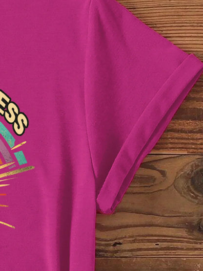 Fuchsia Graphic Tee Featuring Raccoon Print T-shirt Short Sleeve Crew Neck Casual Top For Summer & Spring Women's Clothing