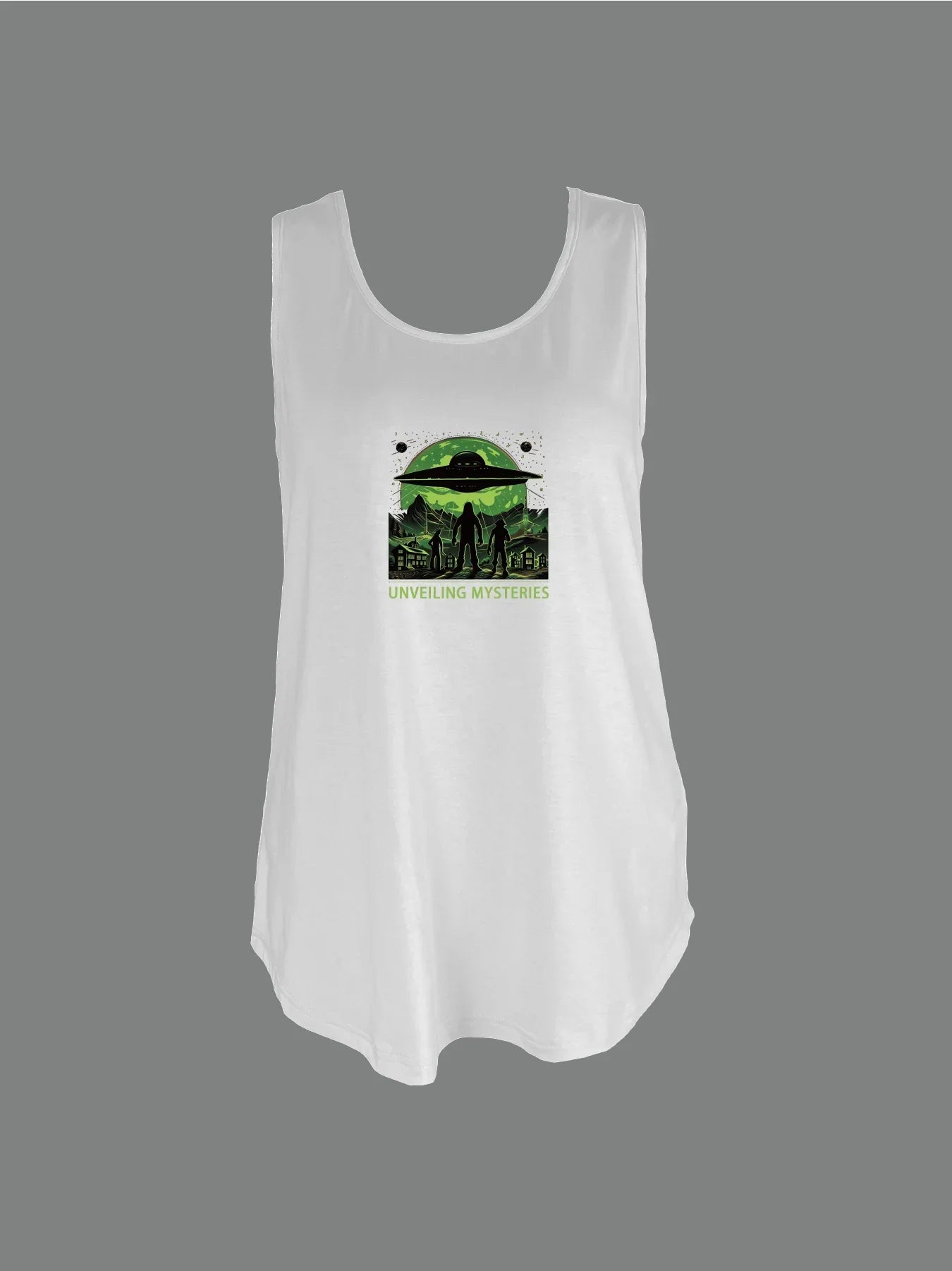 Intriguing Ufo And Mysterious Figures Graphic Print Tank Top Sleeveless Casual Top For Summer & Spring Women's Clothing