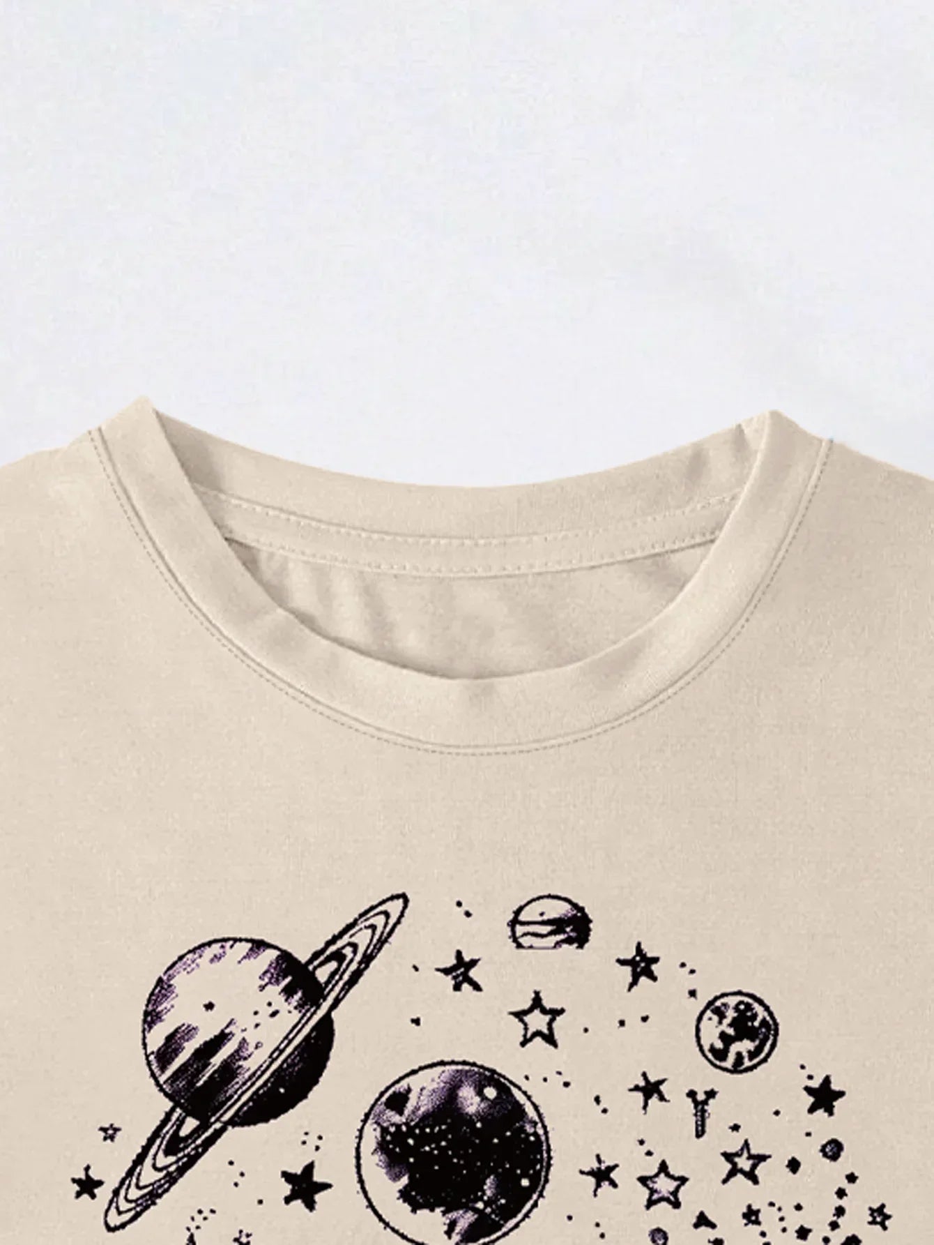 Astronomical Humor 'I Need Space' Planetary Print T-shirt Short Sleeve Crew Neck Casual Top For Summer&Spring Women's Clothing