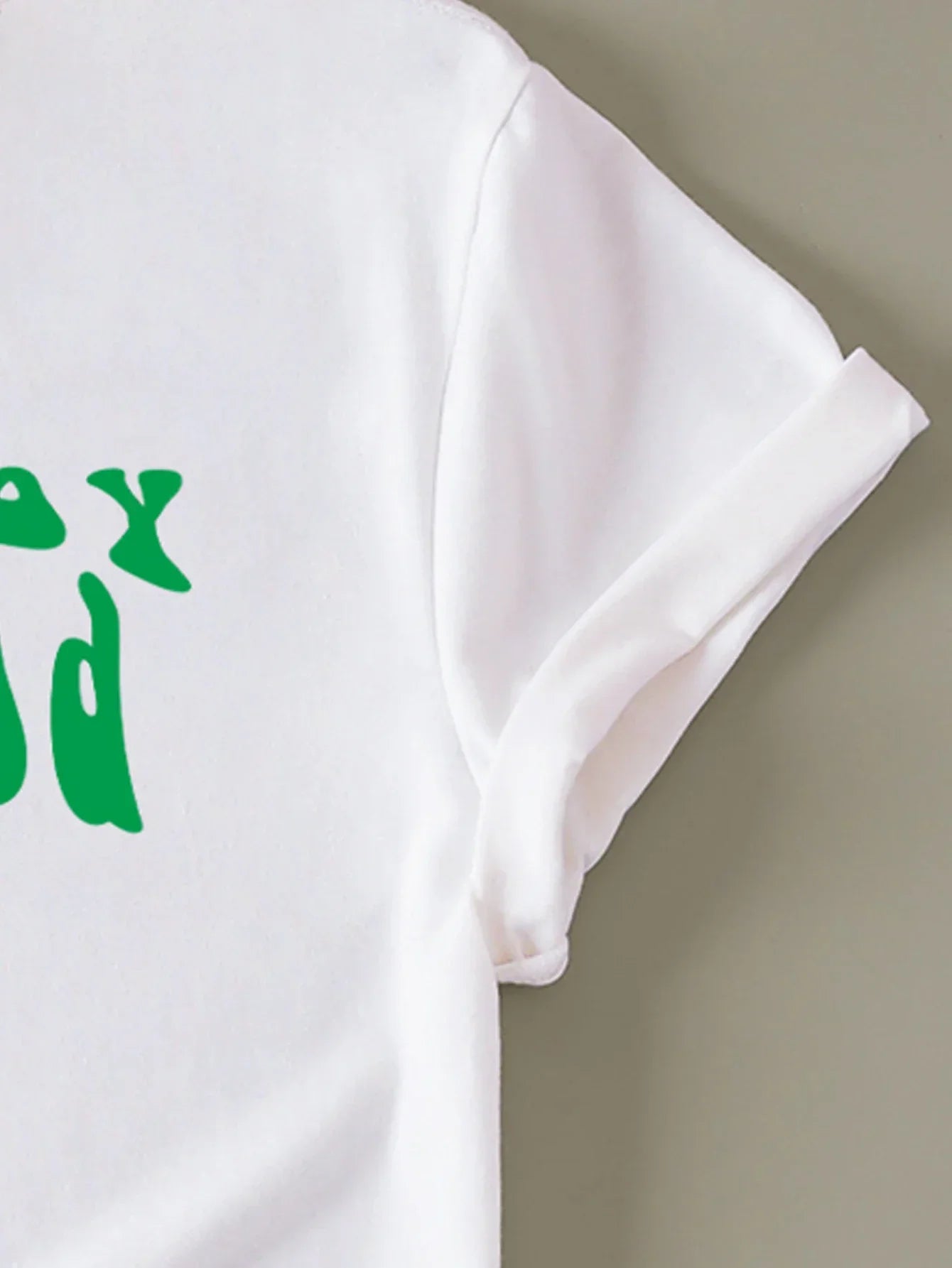 Green Letter Print Stylish Casual Crewneck Short Sleeve T-shirt