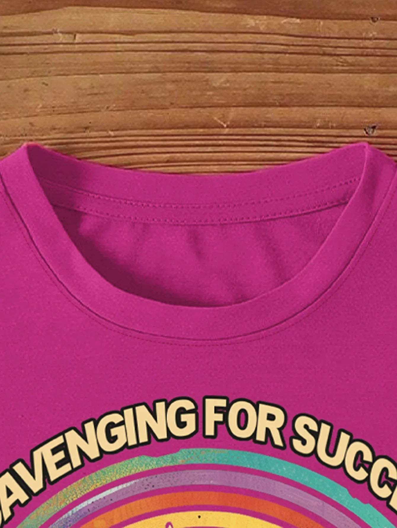 Fuchsia Graphic Tee Featuring Raccoon Print T-shirt Short Sleeve Crew Neck Casual Top For Summer & Spring Women's Clothing