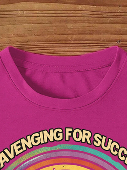 Fuchsia Graphic Tee Featuring Raccoon Print T-shirt Short Sleeve Crew Neck Casual Top For Summer & Spring Women's Clothing