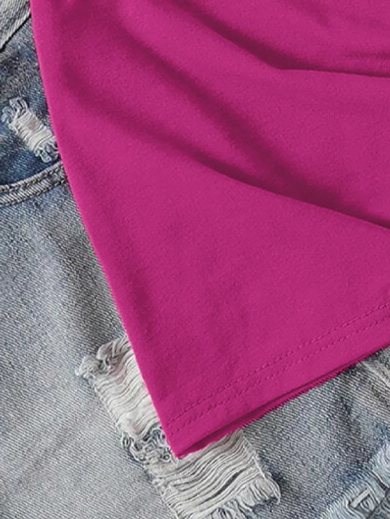 Fuchsia Tee with White Floral Heart Print T-shirt Short Sleeve Crew Neck Casual Top For Summer & Spring Women's Clothing