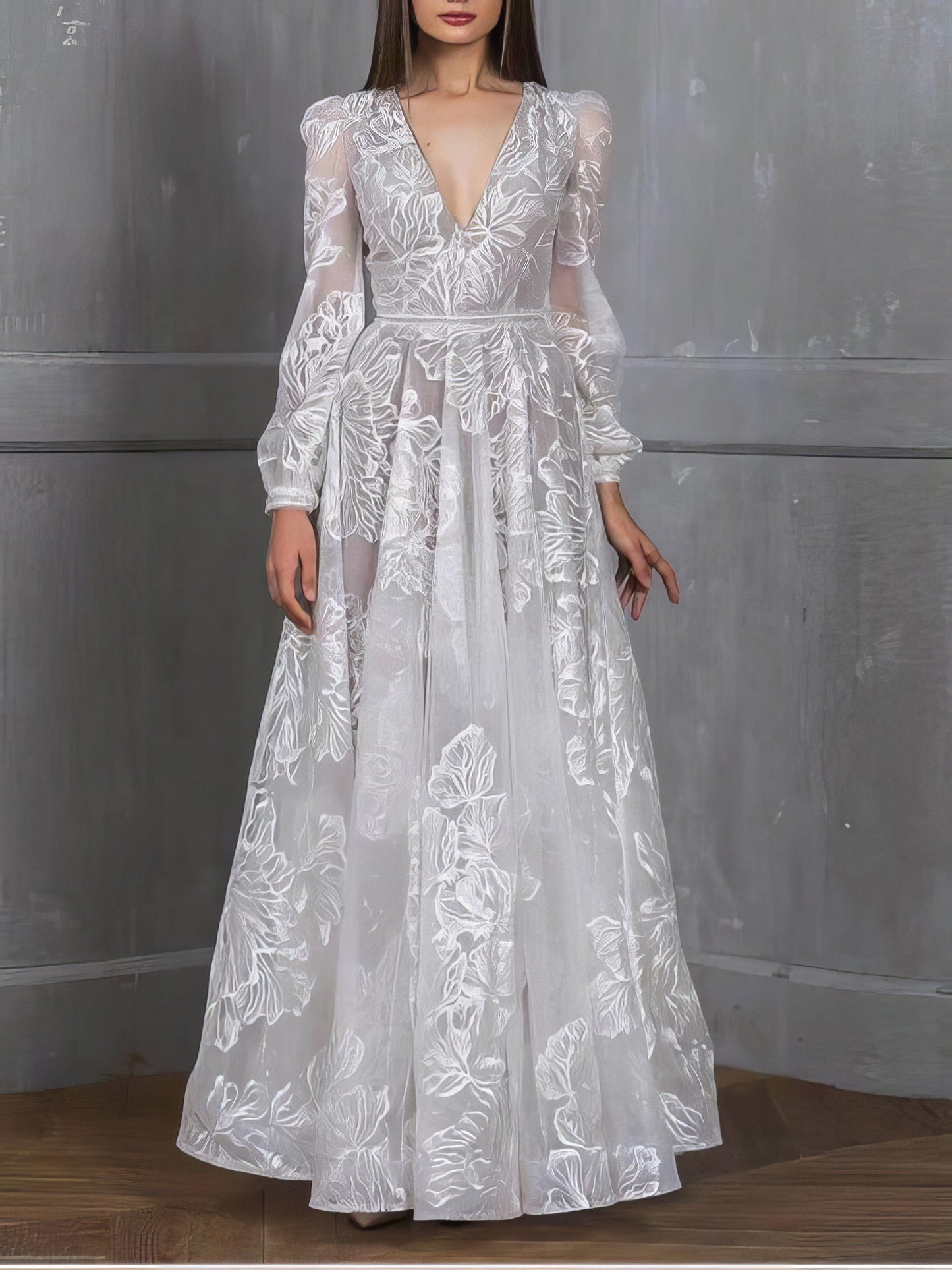 Sparkling V-Neck Sequin Embroidered Elegant Long Sleeve Dress