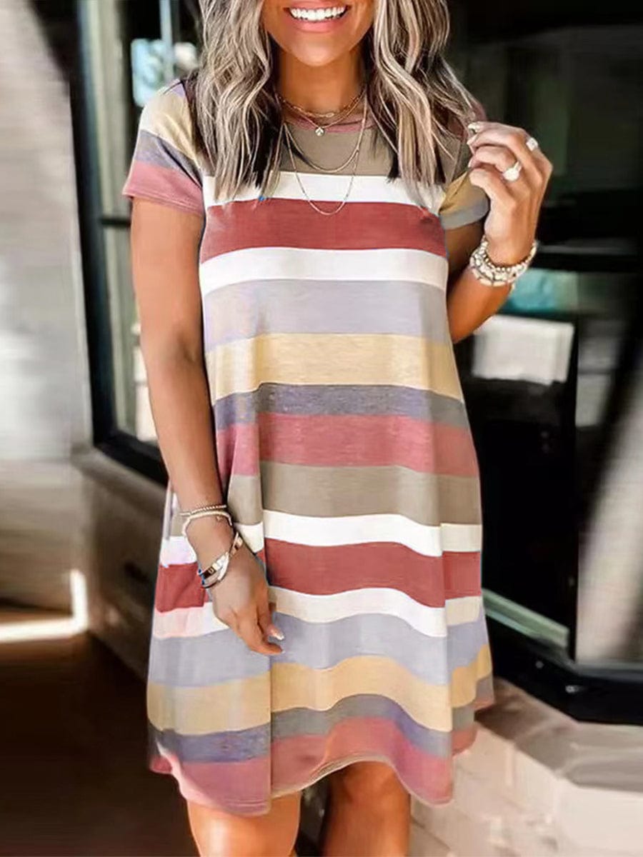 Stylish Striped Print Short Sleeve Mini Dress 