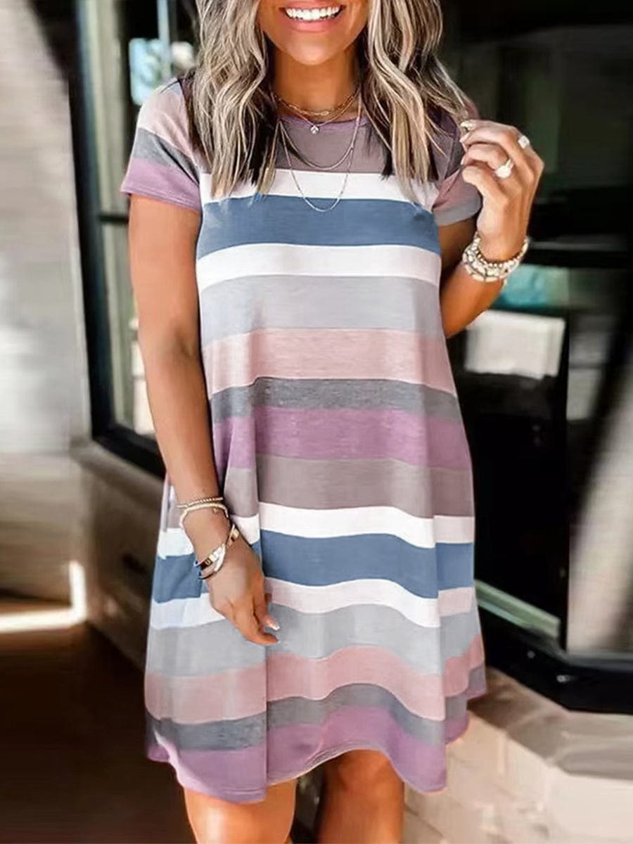 Stylish Striped Print Short Sleeve Mini Dress 