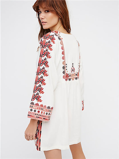 Mini Dresses - Embroidered Tassel Tie Mini Dress - MsDressly