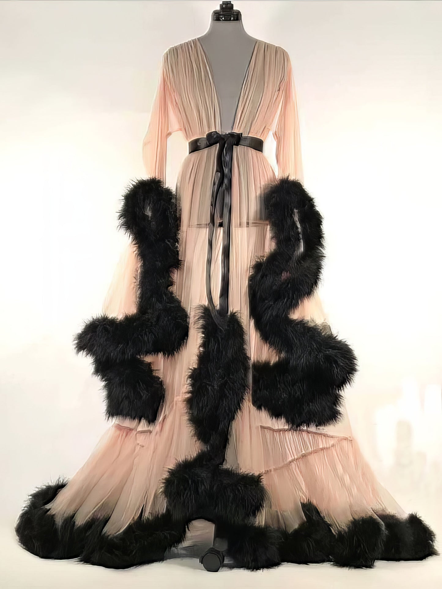 Feather Flared Sleeve Trailing Sheer Nightdress