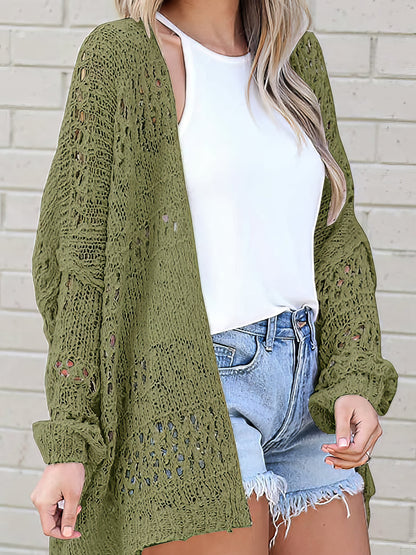 Cardigans - Crochet Loose Long Sleeve Knitted Sweater Cardigan - MsDressly