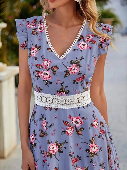 Maxi Dresses - Floral Print V-Neck Sleeveless Dress - MsDressly