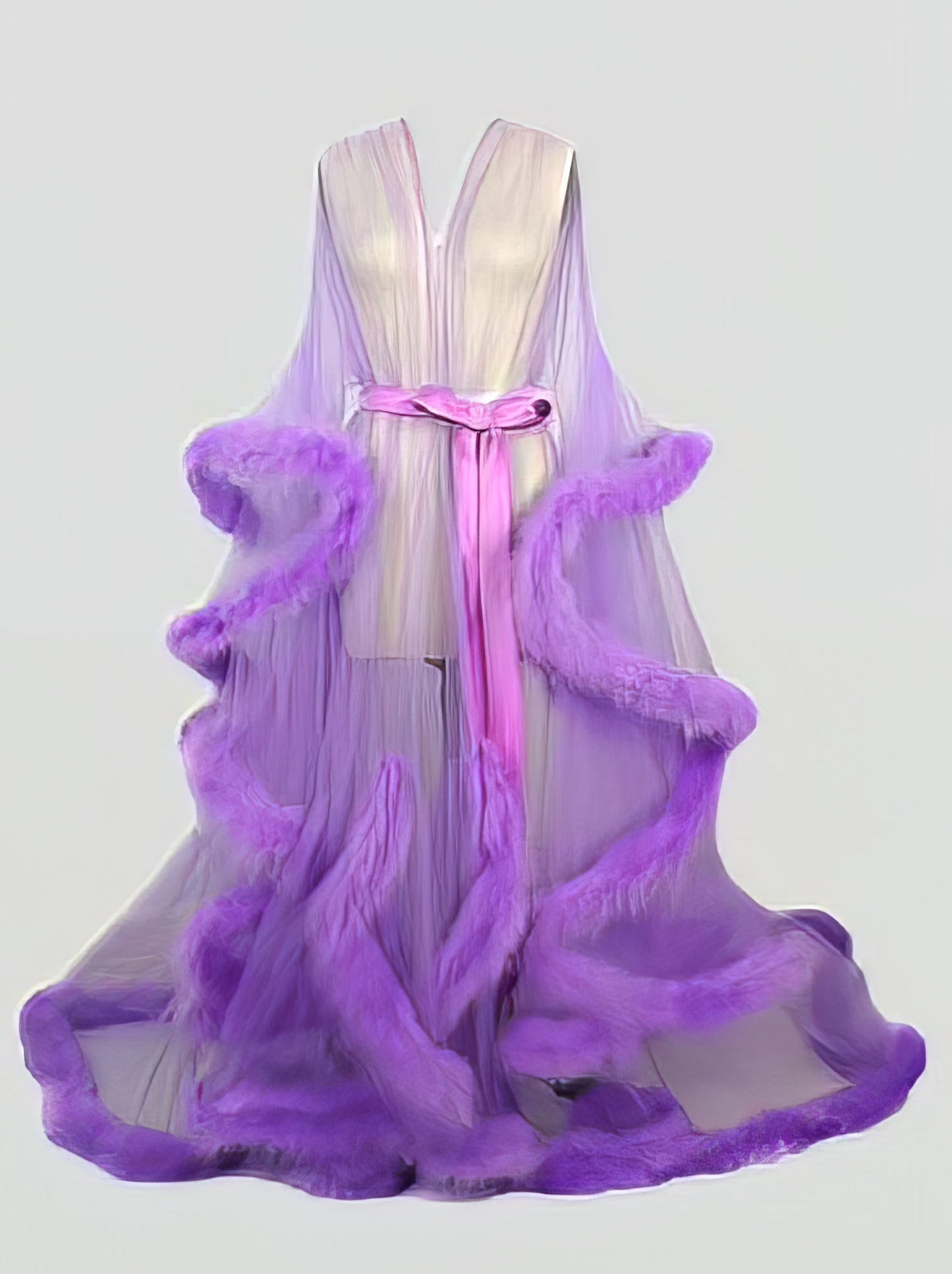 Lingerie - Feather Flared Sleeve Trailing Sheer Nightdress - MsDressly