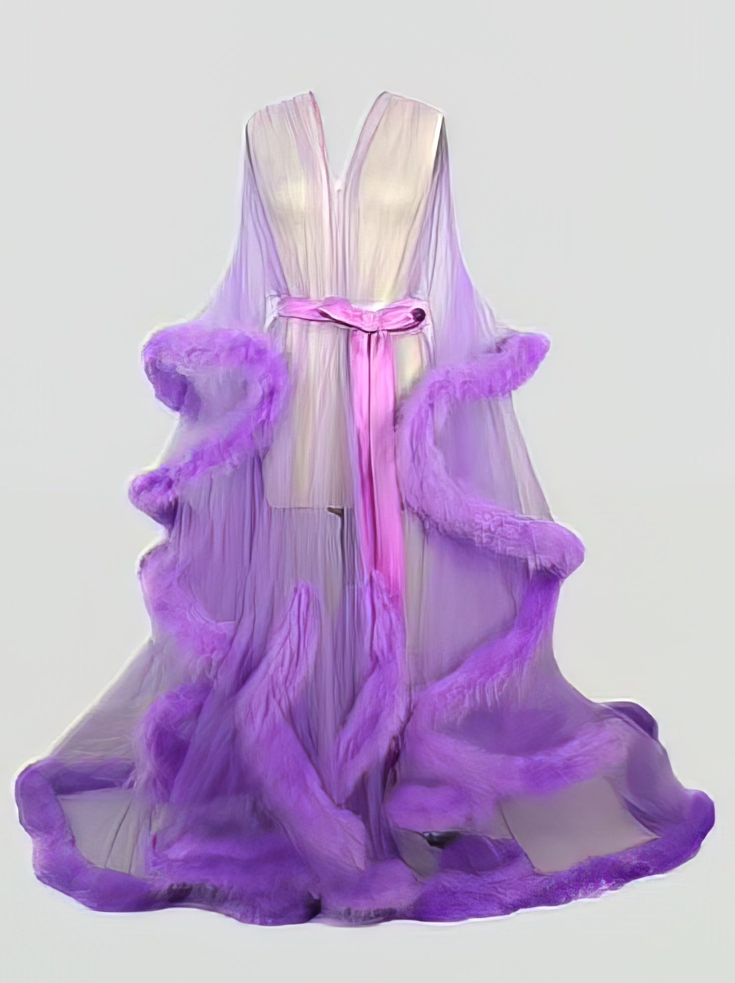 Lingerie - Feather Flared Sleeve Trailing Sheer Nightdress - MsDressly