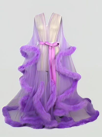 Feather Flared Sleeve Trailing Sheer Nightdress