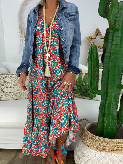 Maxi Dresses - Printed Sling V-Neck Maxi Dress - MsDressly