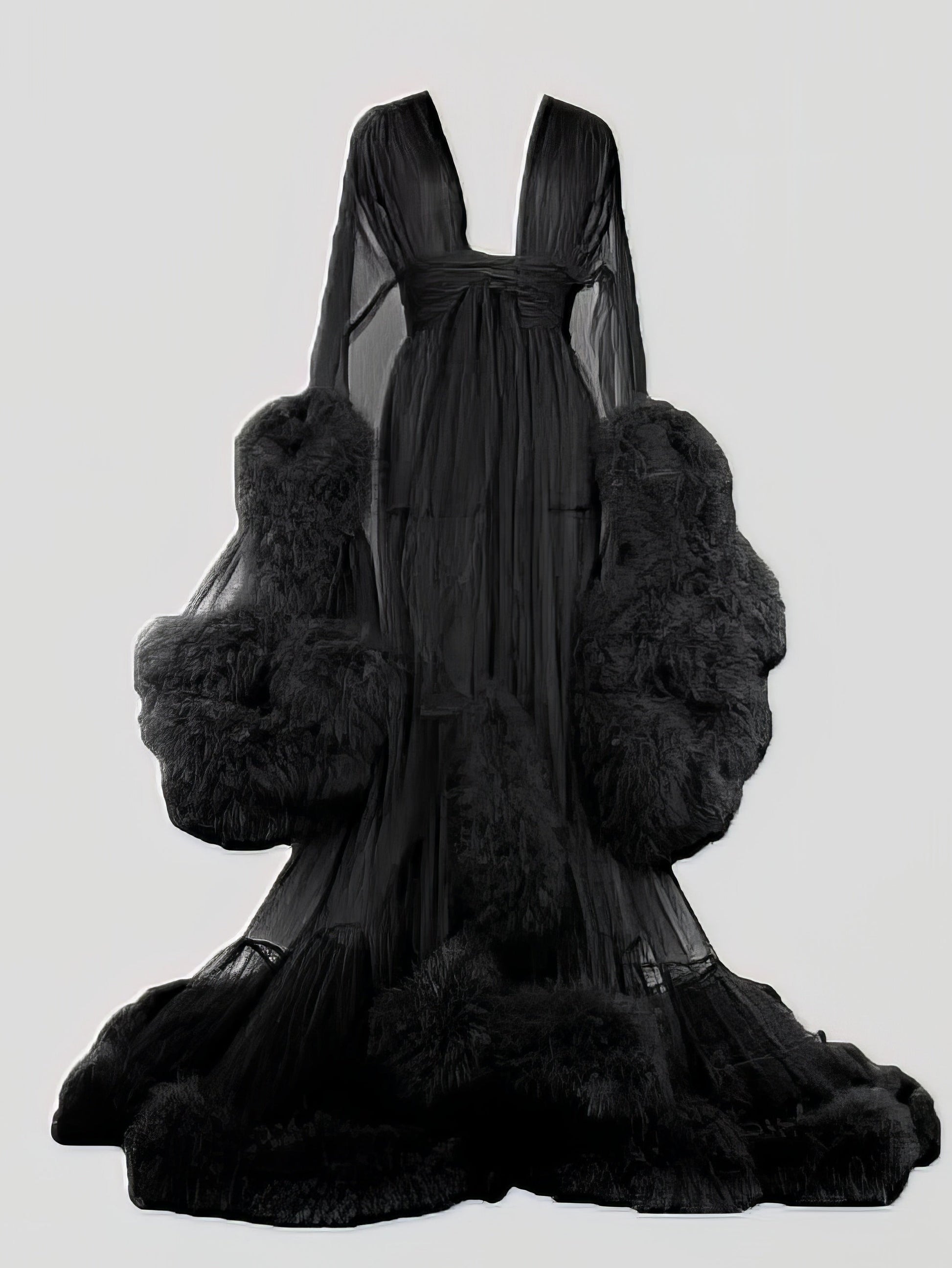 Lingerie - Feather Flared Sleeve Trailing Sheer Nightdress - MsDressly