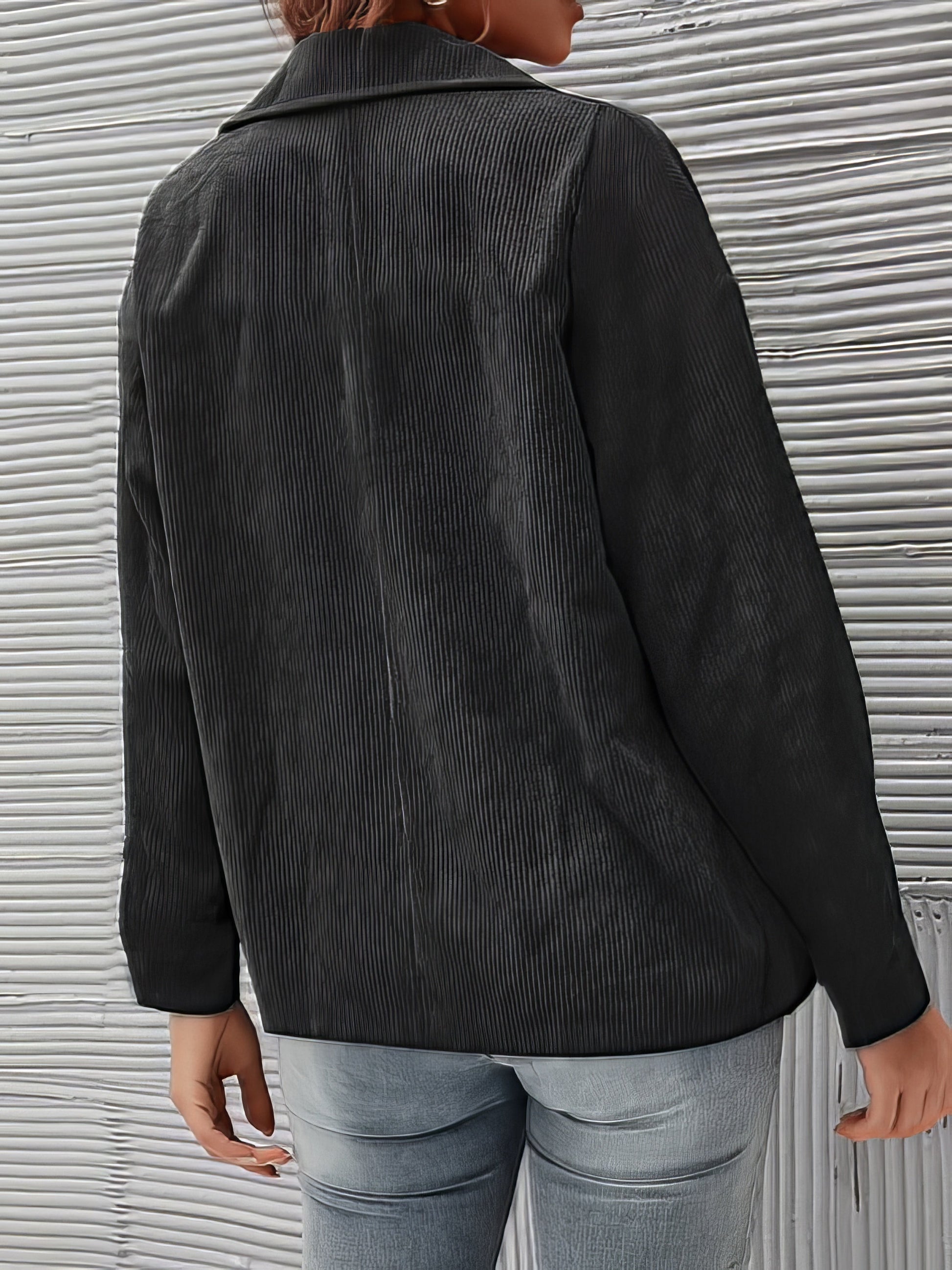 Jackets - Solid Corduroy Lapel Button Long Sleeve Jacket - MsDressly