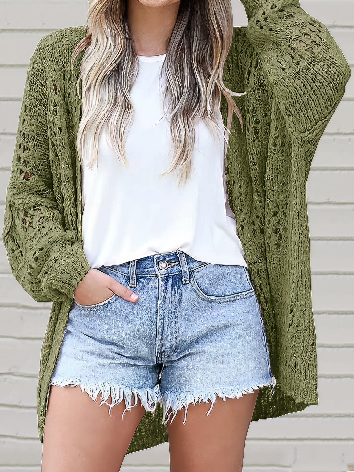 Cardigans - Crochet Loose Long Sleeve Knitted Sweater Cardigan - MsDressly