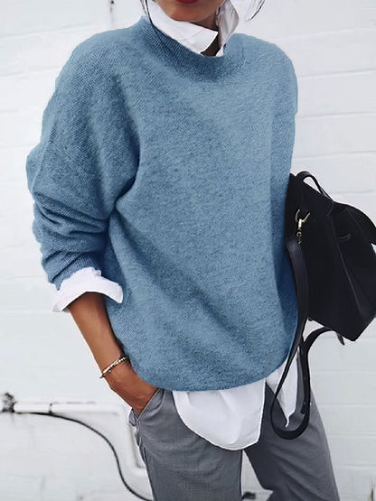 Sweaters - Round Neck Long Sleeve Sweater - MsDressly