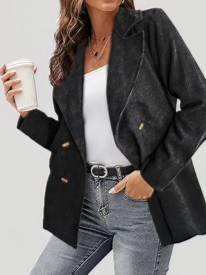 Jackets - Solid Corduroy Lapel Button Long Sleeve Jacket - MsDressly