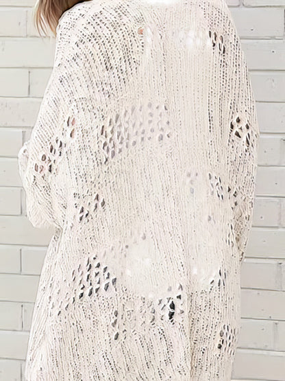 Cardigans - Crochet Loose Long Sleeve Knitted Sweater Cardigan - MsDressly