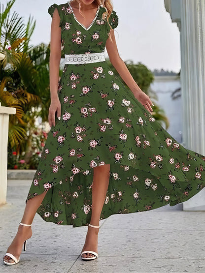 Maxi Dresses - Floral Print V-Neck Sleeveless Dress - MsDressly