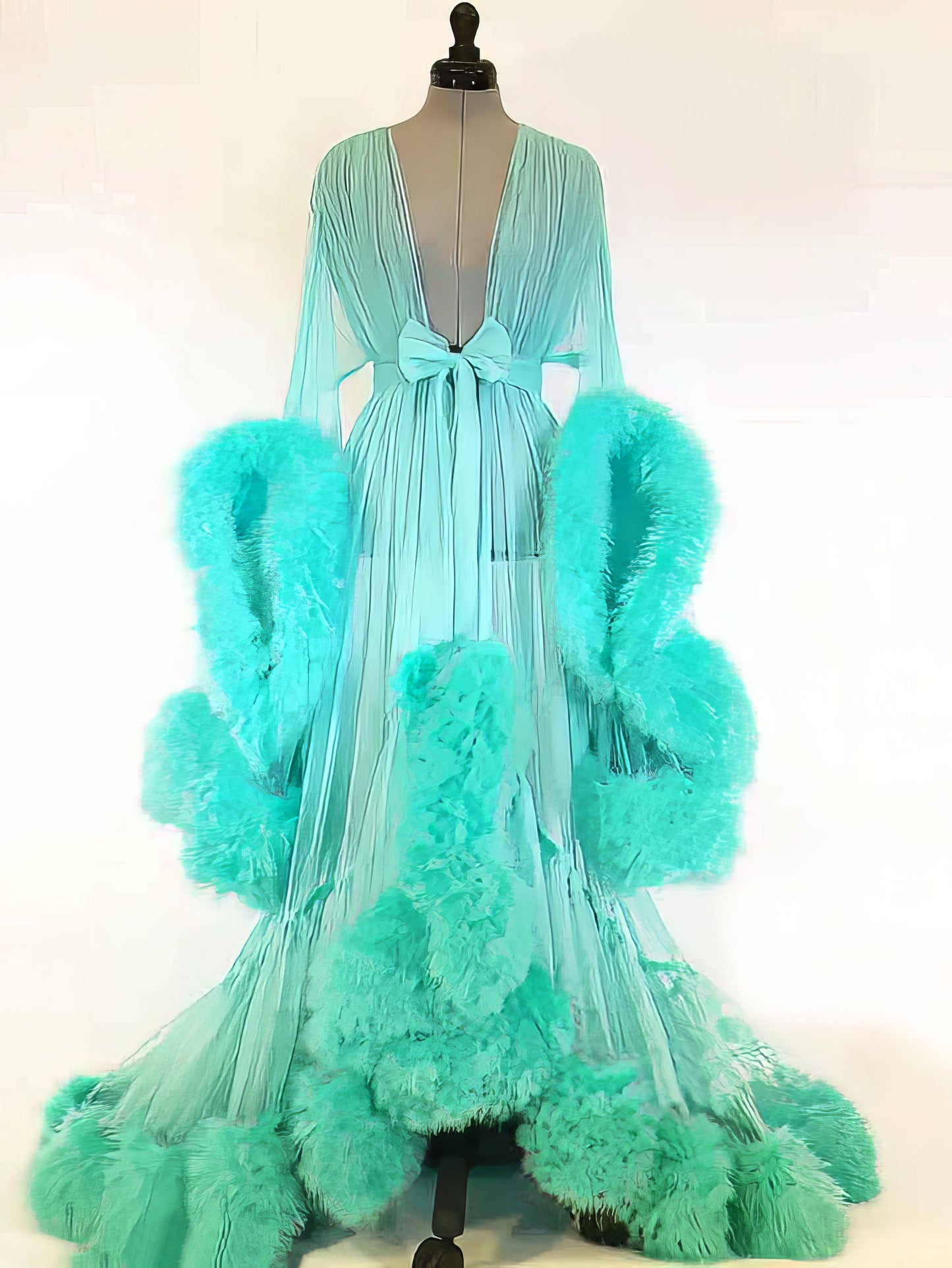 Feather Flared Sleeve Trailing Sheer Nightdress