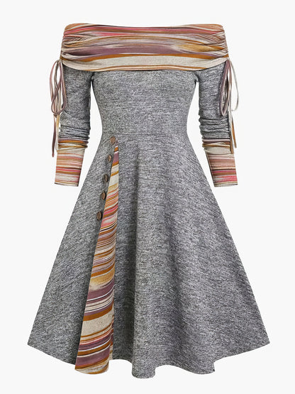 Enchanting Off Shoulder Long Sleeve Dress with Drawstring