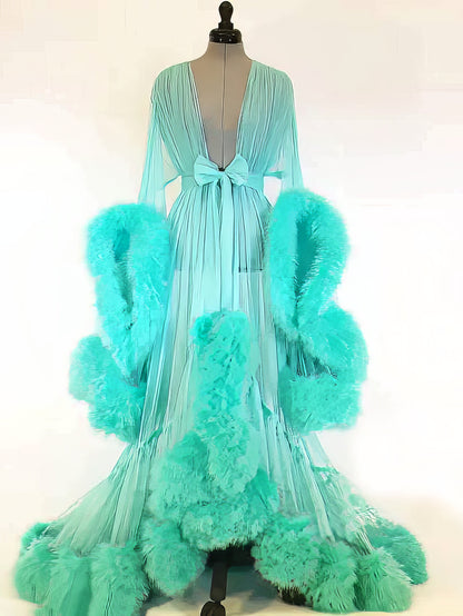 Lingerie - Feather Flared Sleeve Trailing Sheer Nightdress - MsDressly