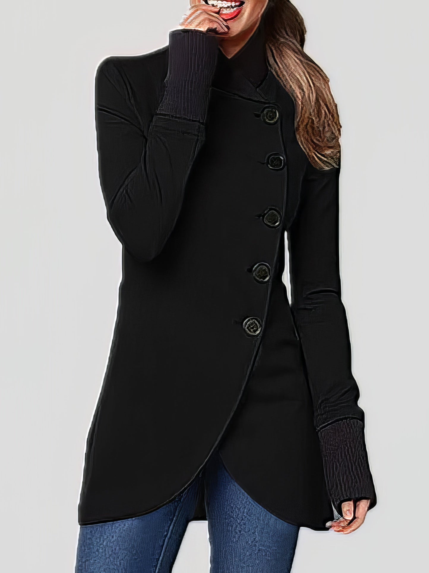 Coats - Single-Breasted Long Sleeve Irregular Coat - MsDressly