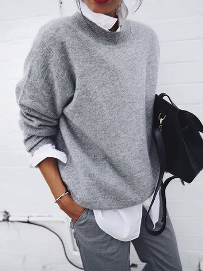 Sweaters - Round Neck Long Sleeve Sweater - MsDressly