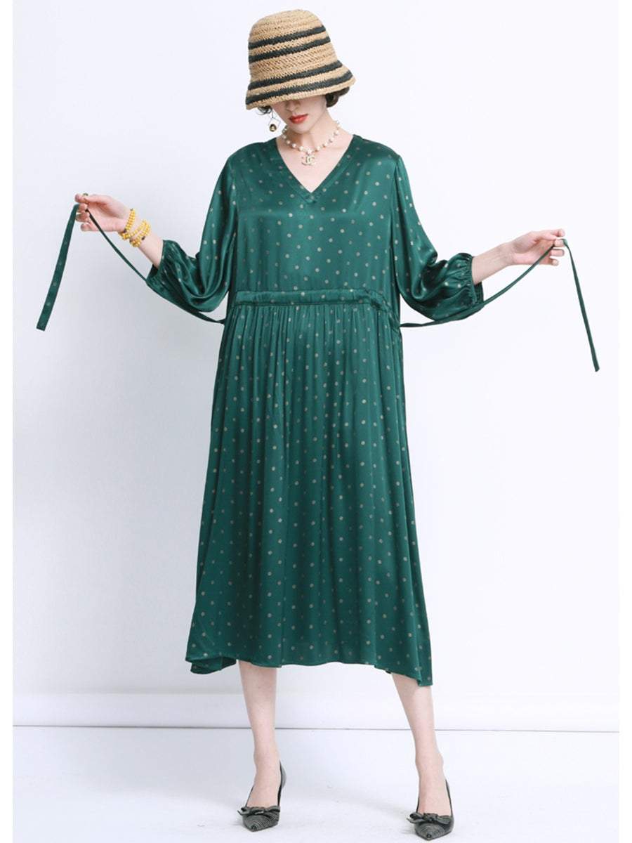 Elegant Black Polka Dot Maxi Dress with Cinched Waist