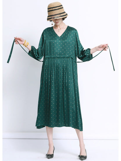 Elegant Black Polka Dot Maxi Dress with Cinched Waist