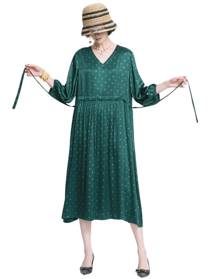 Elegant Black Polka Dot Maxi Dress with Cinched Waist