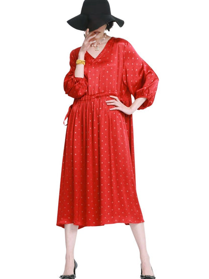 Elegant Black Polka Dot Maxi Dress with Cinched Waist