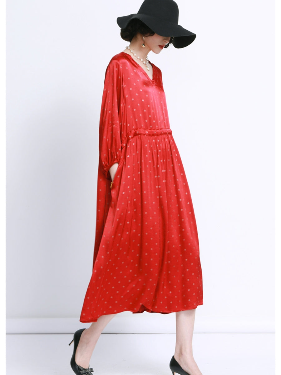 Elegant Black Polka Dot Maxi Dress with Cinched Waist