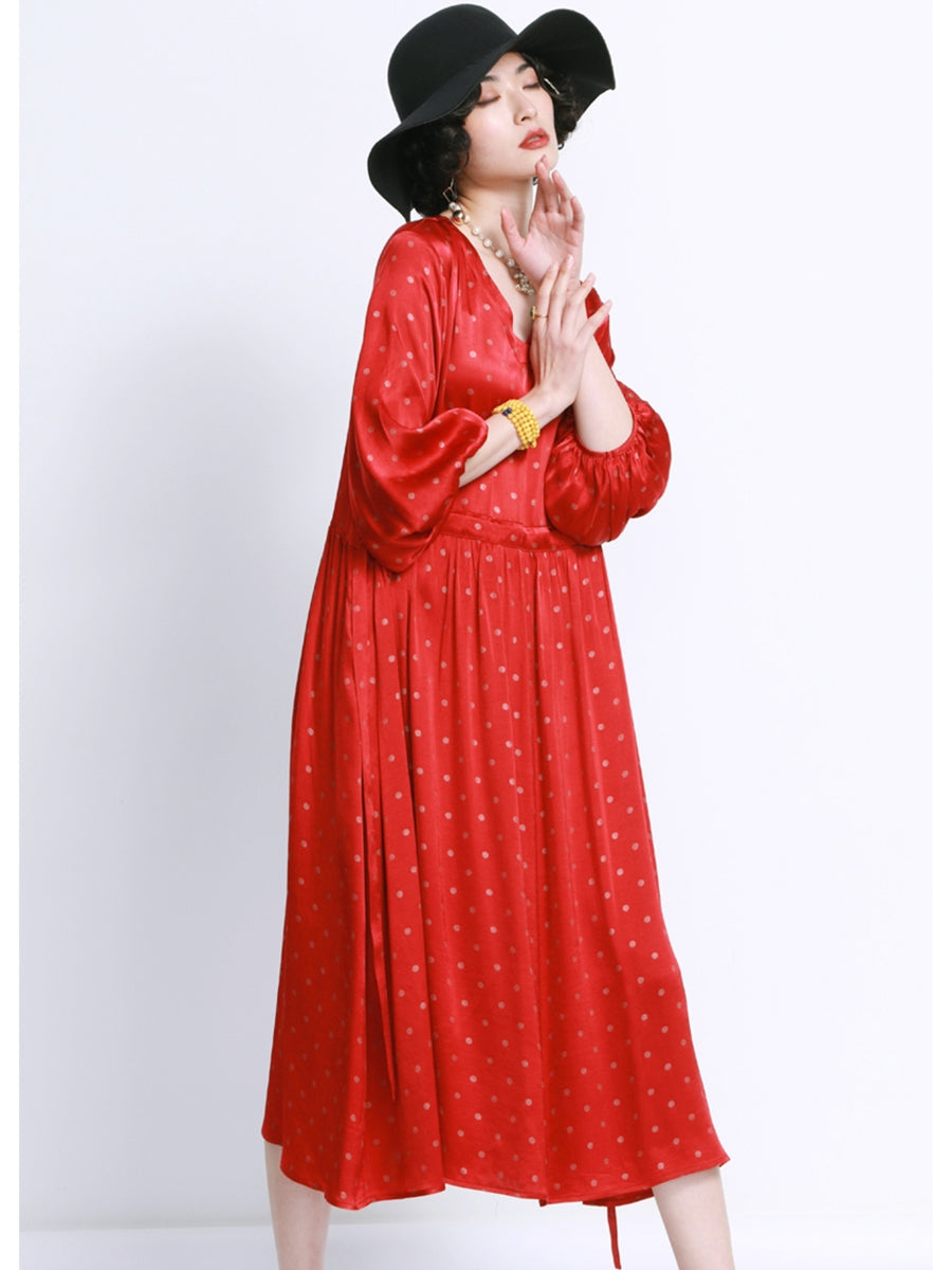 Elegant Black Polka Dot Maxi Dress with Cinched Waist