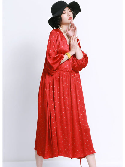 Elegant Black Polka Dot Maxi Dress with Cinched Waist