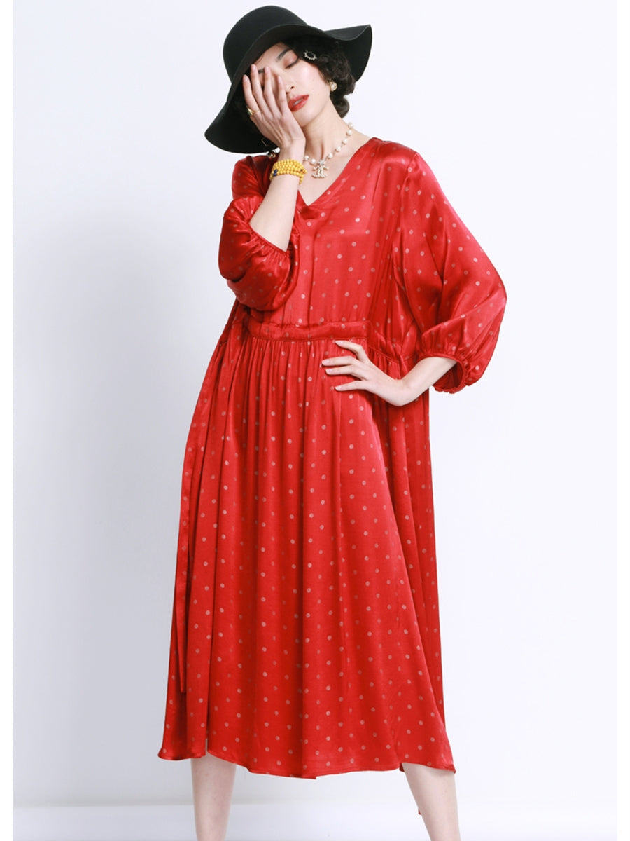 Elegant Black Polka Dot Maxi Dress with Cinched Waist